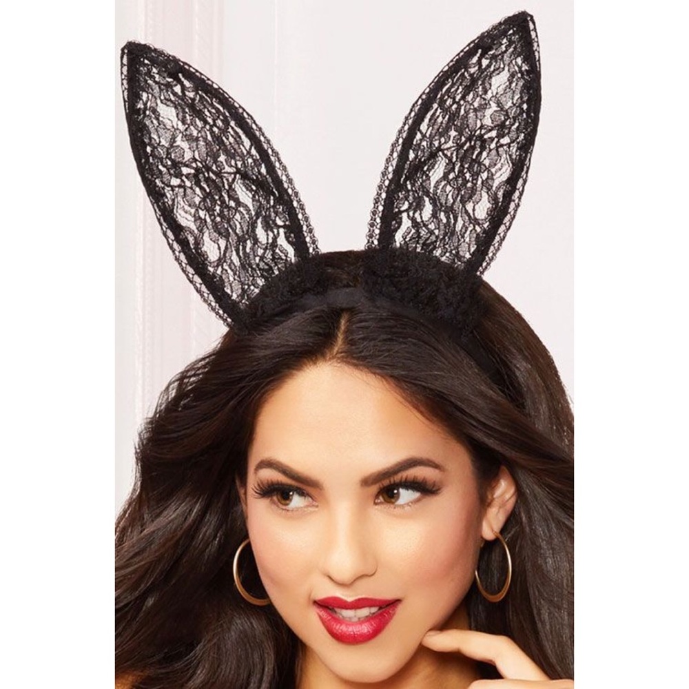 New Seven Til Midnight Black Lace Playboy Bunny Club Ears Headband Costume🐰🖤